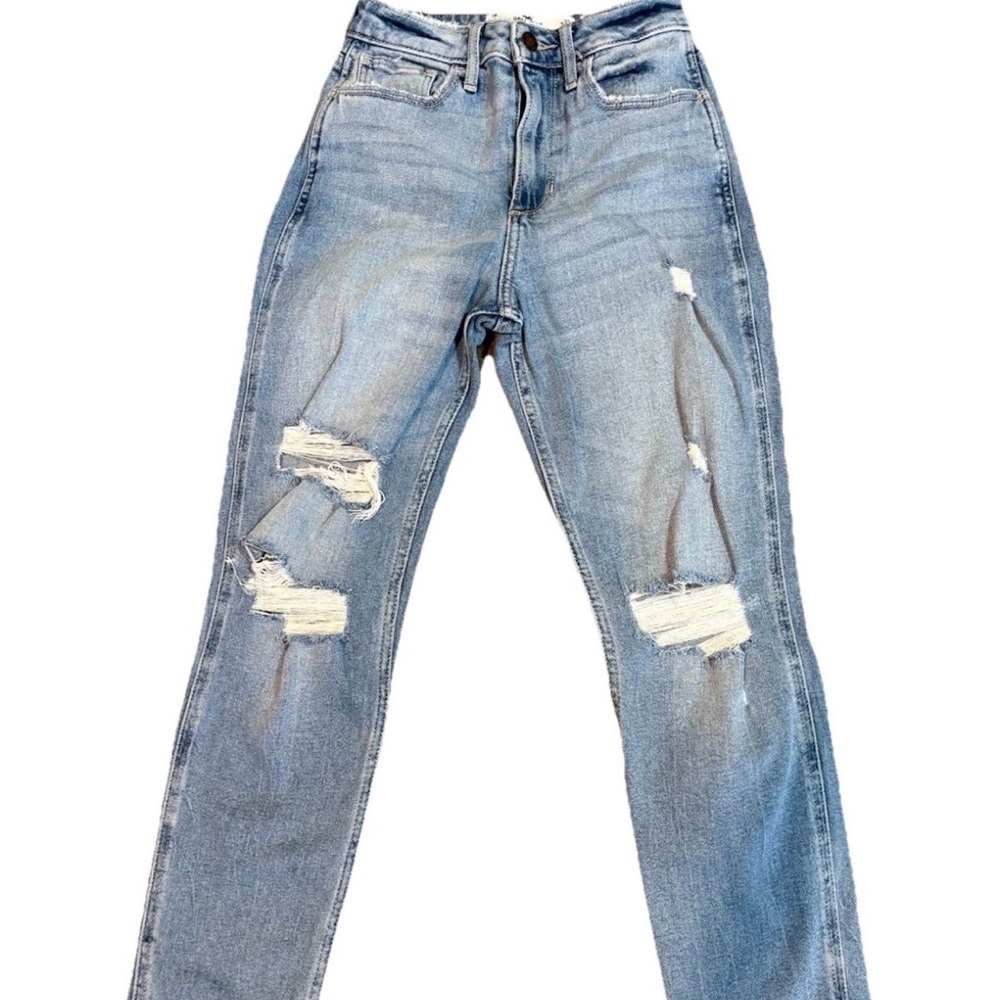 Hollister Curvy High-Rise Mom Jeans Light Blue Distressed Skinny Jean Sz W23 L27